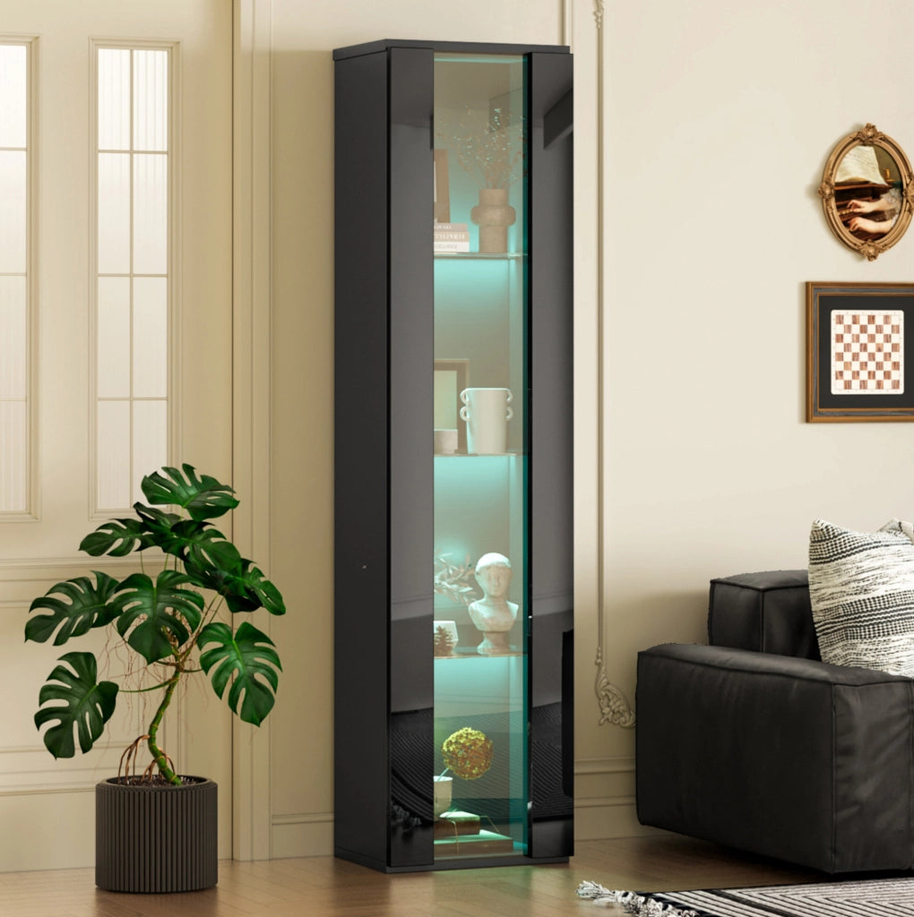 Vetrina 40x29x170 cm a 4 ripiani con LED multicolore; controllo APP; nera
