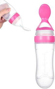 Biberon confezionatore a silicone per lattanti con biberon a compressione e cucchiaio per lattanti con cucchiaio per cibo fresco e granulare (rosa)