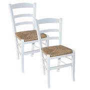 SET 2 SEDIE PAESANA IN LEGNO CON SEDUTA IN PAGLIA E SCHIENALE ALTO 42X40X87H CM COLORE BIANCO