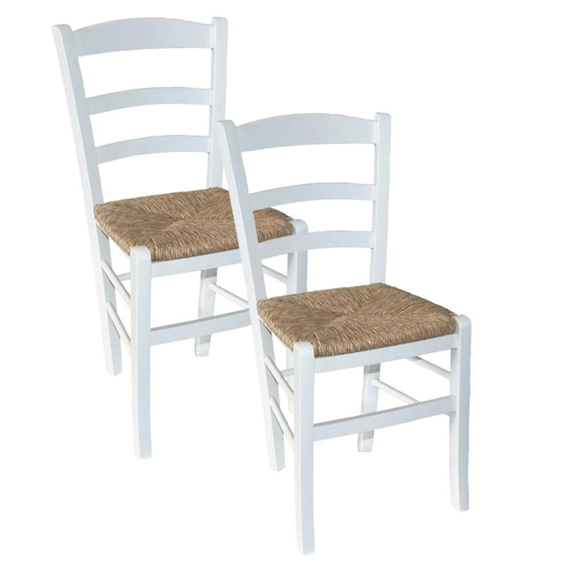SET 2 SEDIE PAESANA IN LEGNO CON SEDUTA IN PAGLIA E SCHIENALE ALTO 42X40X87H CM COLORE BIANCO