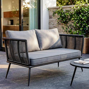 Divano in rattan a 2 posti, per balcone, nero, divano, piccolo balcone, giardino d'inverno, terrazza, mobili per interni ed esterni, resistente alle intemperie, panca con schienale