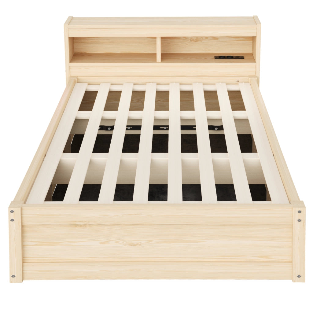 Letto singolo 90×200 cm con contenitore; presa multifunzione; LED e rete sollevabile; senza materasso; MDF; legno