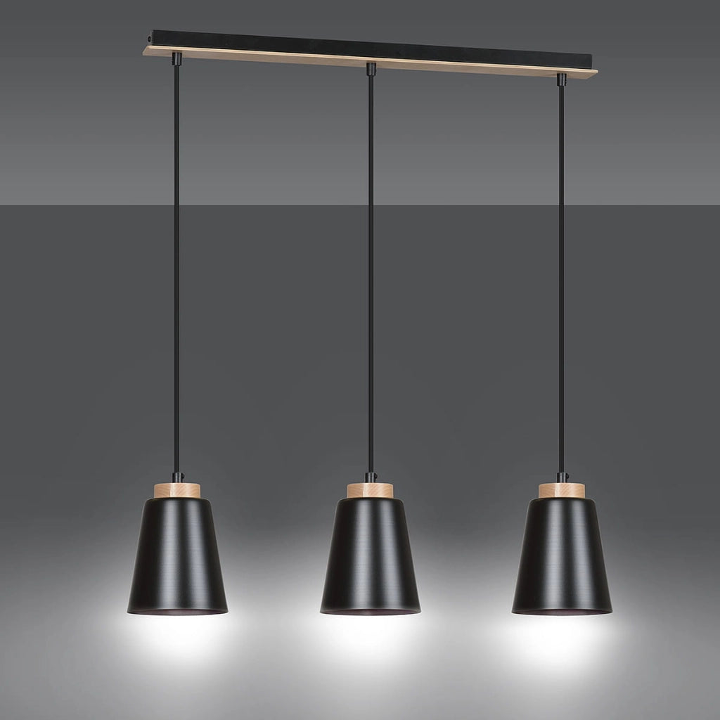 Lampadario Emibig Bolero 3, 3xE27 nero legno regolabile