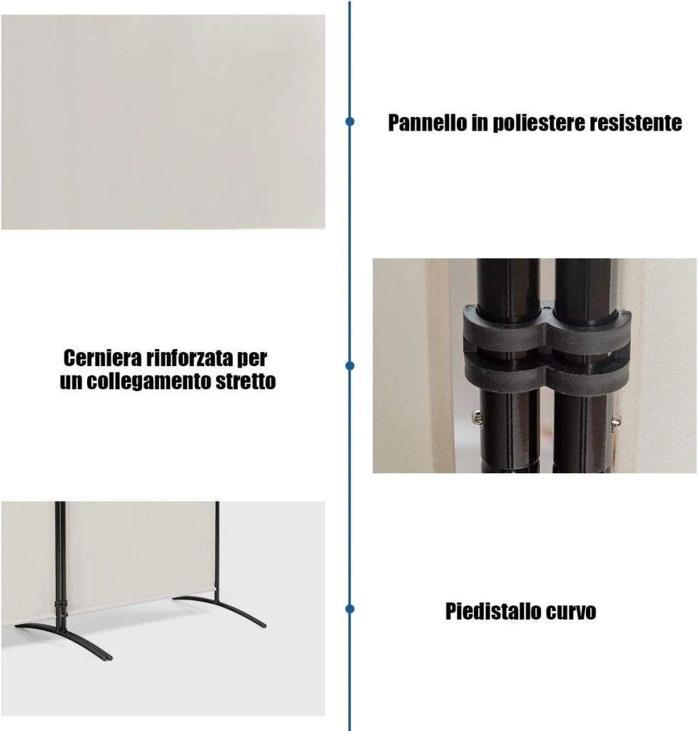 Paravento da Interno in Metallo, Separé Divisorio Interno Pieghevole con Piedini Stabili, Pannelli Divisori per Interni per Casa e Ufficio, 260 x 183cm, 3 Pannelli, Bianco