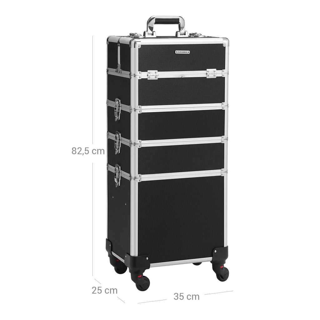 Valigia per trucco professionale valigia per trucco 4 in 1 per parrucchieri e truccatori valigetta per trucco con serratura e ruote universali nera 12_0002188