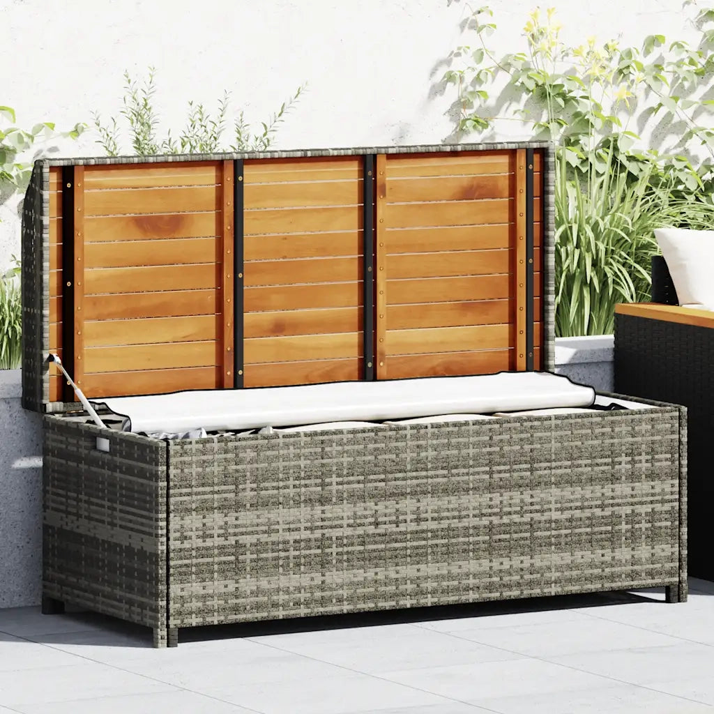 Panca da Giardino con Vano Portaoggetti 120cm Polyrattan Grigio 46481