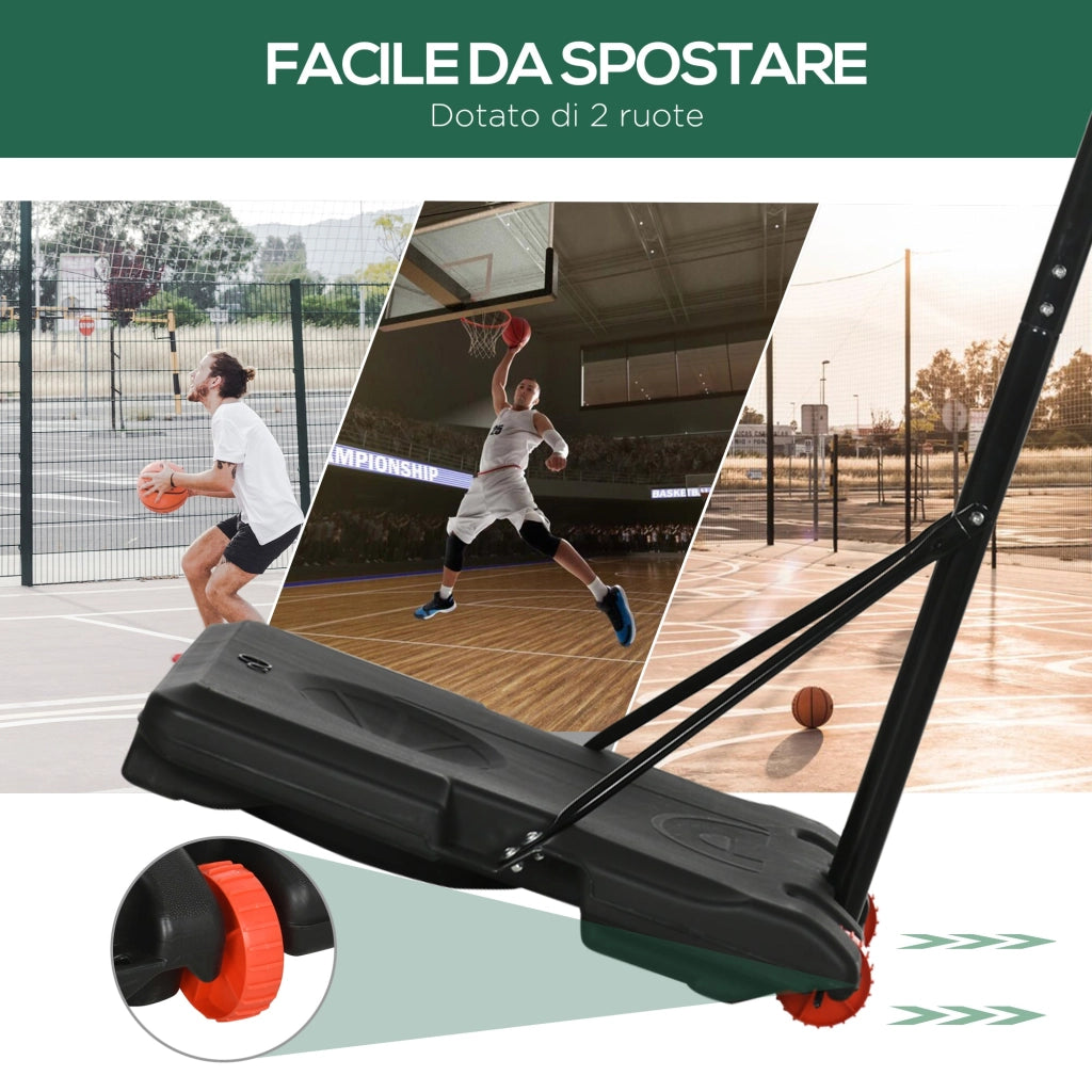 Canestro Basket da Esterno Ruote e Base Riempibile Altezza Regolabile 2,1-2,4 m Giallo