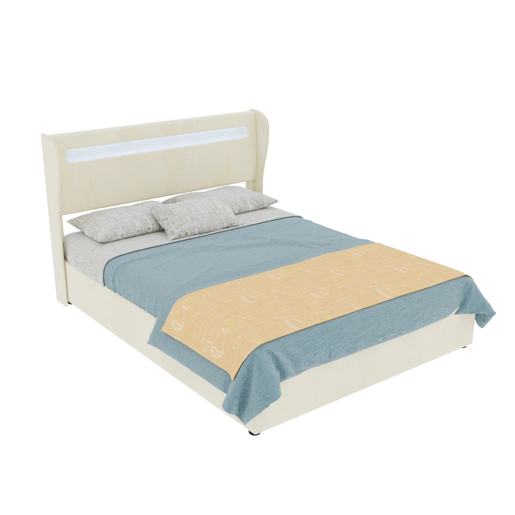 Letto imbottito con testiera regolabile e LED multicolore; 140 x 200 cm; beige