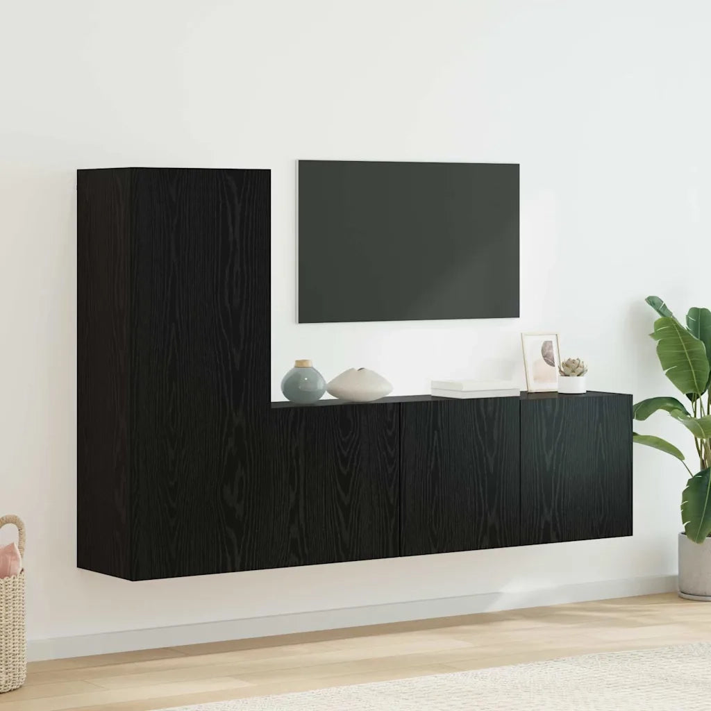 Unità TV da Parete 5 pcs Rovere Nero Legno multistrato 3402769