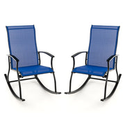2 Sedie a dondolo da esterno con schienale traspirante telaio metallico, Sedie a dondolo per giardino Blu scuro-Poltrone e sdraio