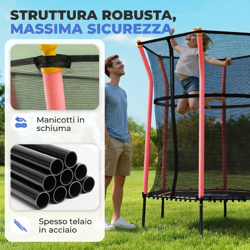 Trampolino Elastico per Bambini con Rete di Sicurezza ¨C zephmum ¨C ? 163.5x190 cm, Rosso