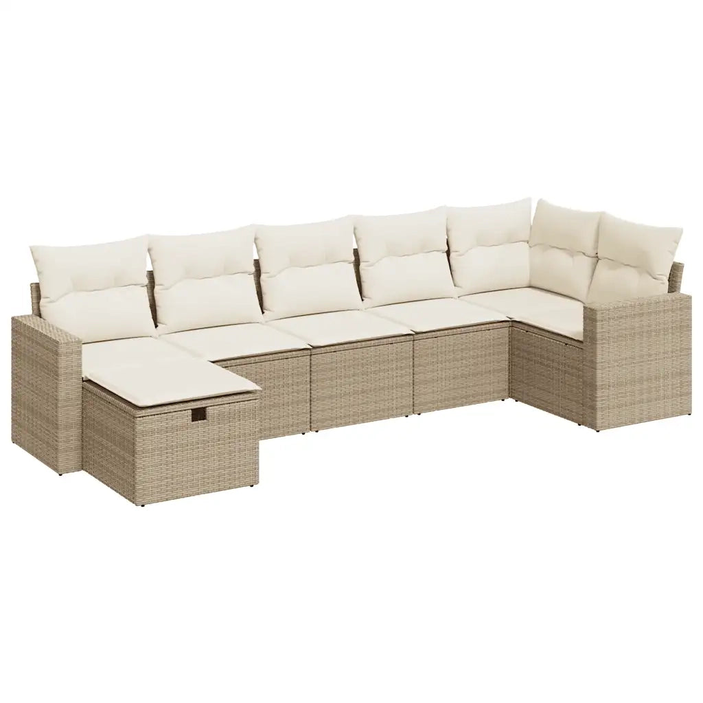 Set Divani da Giardino 7 pz con Cuscini Beige in Polyrattan 3325404