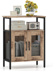 Cantinetta Porta Bottiglie da Vino, Credenza Industriale con 5 Portabottiglie Rimovibili, con Porta in Metallo a Rete Metallica, 60x34x79cm (Grigio)