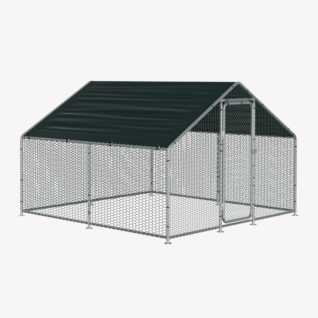 Gabbia per Pollame Wels con Tettuccio Parasole e Recinzione Rete Metallica 3x3x2 m pro.tec