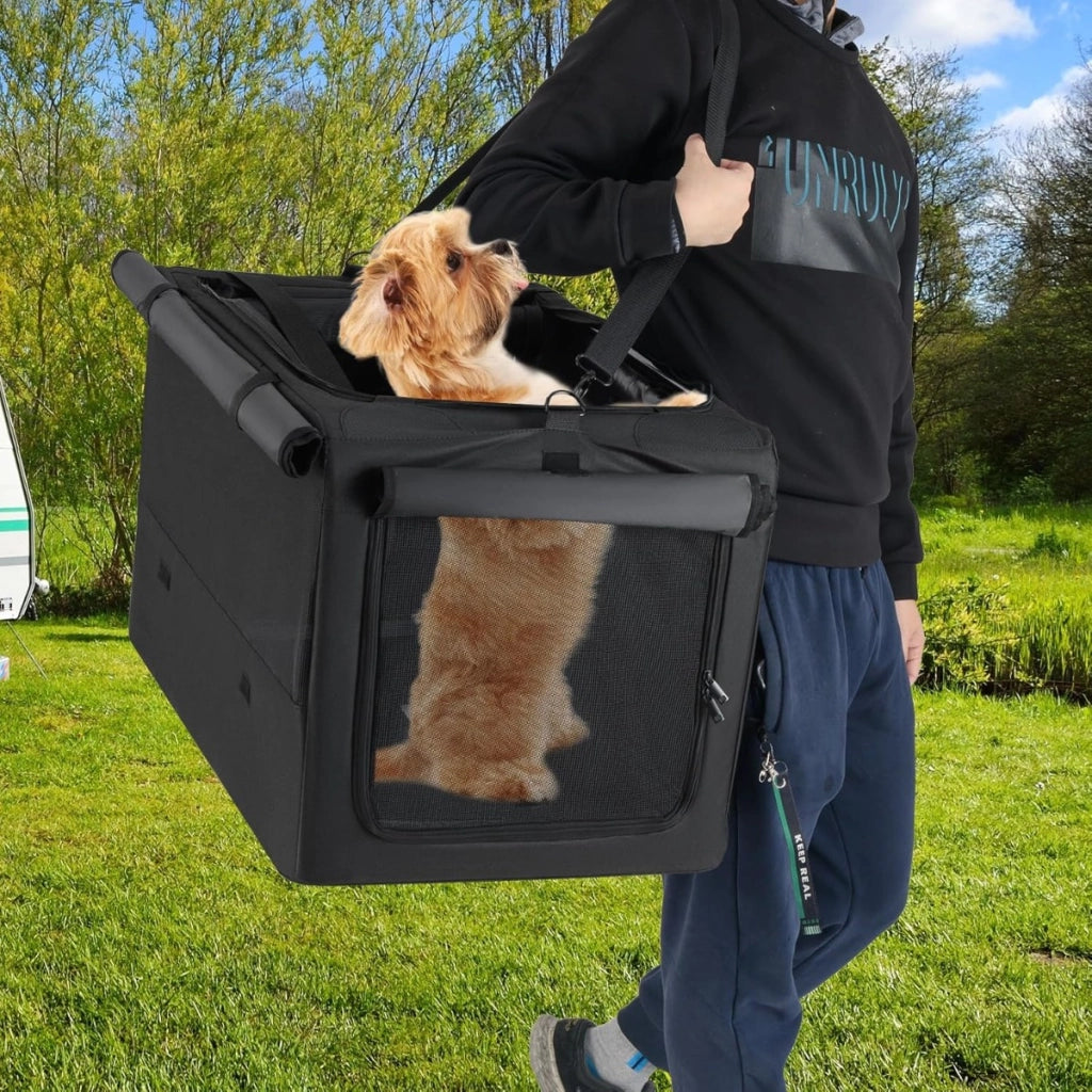 Gabbia morbida pieghevole per cani con 2 aperture, Borsa da trasporto portatile con accessori per animali