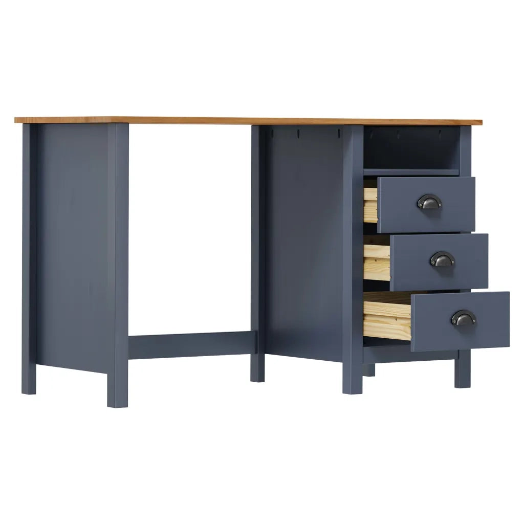 Scrivania | Tavolo da Ufficio Hill 3 Cassetti Grigia 120x50x74 cm Massello di Pino