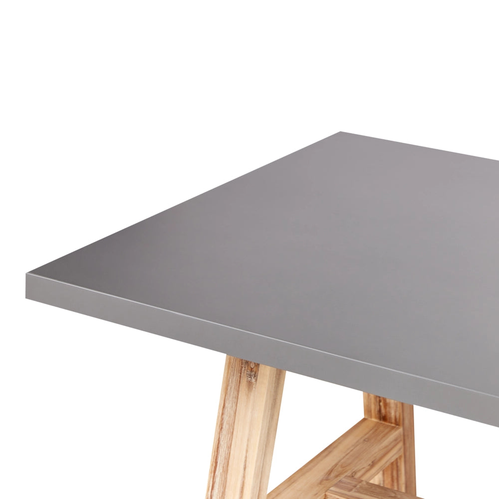 Tavolo da giardino in cemento 200 x 100 cm base in legno di acacia stile industriale grigio legno chiaro