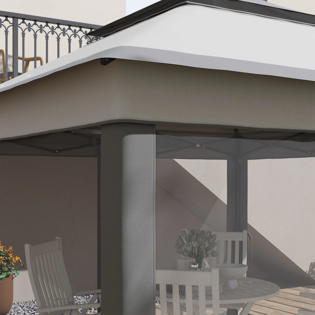 Gazebo da Giardino 326x326x272 cm Altezza Regolabile e Zanzariere Grigio Chiaro e Scuro