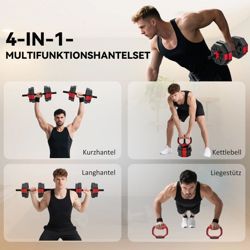 Set di manubri 4 in 1: manubri e bilancieri regolabili da 15 kg per l'allenamento di forza a casa