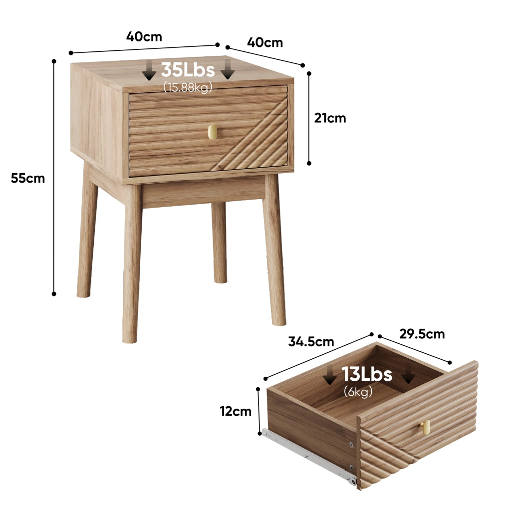 COMODINO 40 x 40 x 55 cm Rovere con 2 cassetti e maniglie in metallo