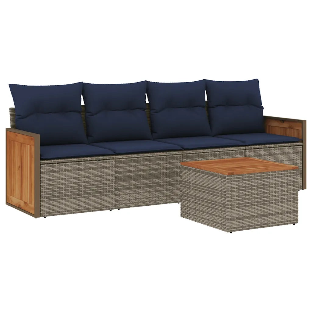 Set Divani da Giardino 5 pz con Cuscini Grigio in Polyrattan 3227461