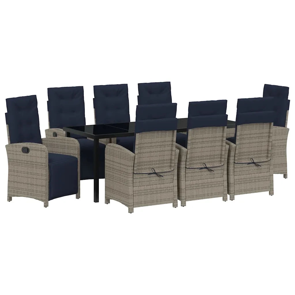 vidaXL Set da Pranzo per Giardino 9 pcs Grigio polyrattan