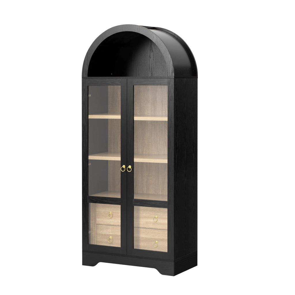 CREDENZA ALTA 76,2x40,1x180 cm Nera in MDF e vetro