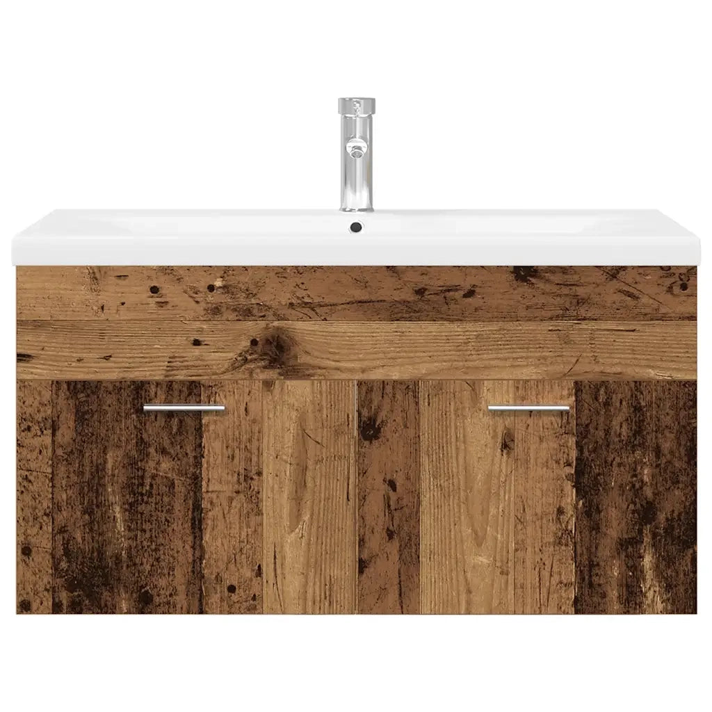 Mobile Bagno Lavabo Integrato-Lavandino-Armadietto da bagno Legno Antico in Legno Multistrato