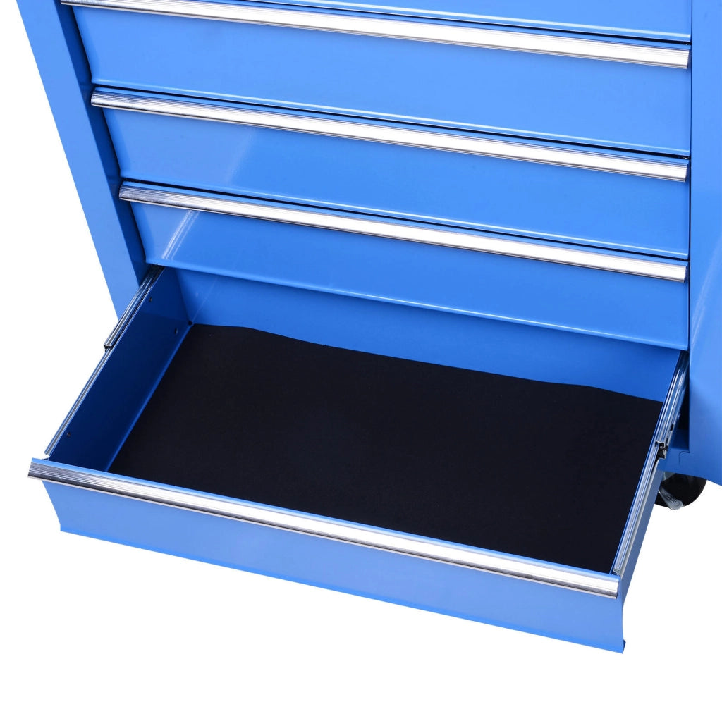 Carrello portautensili in acciaio blu con 5 cassetti e ruote