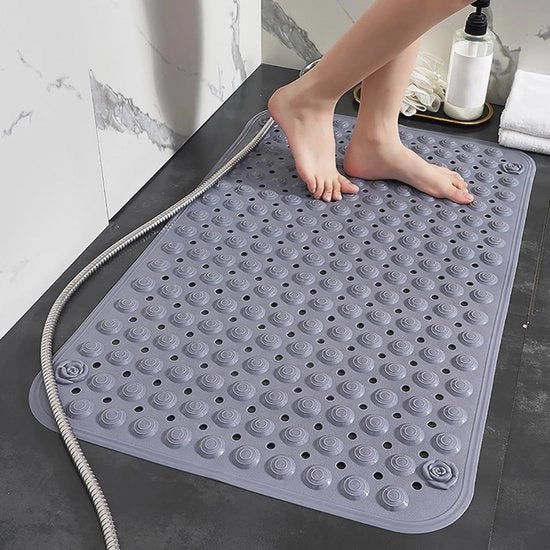 Pavimento Antiscivolo con Fessure di Scarico, Massaggio e Ganci di Appoggio - Resistenente ai Funghi - 60 x 90 cm - Grigio