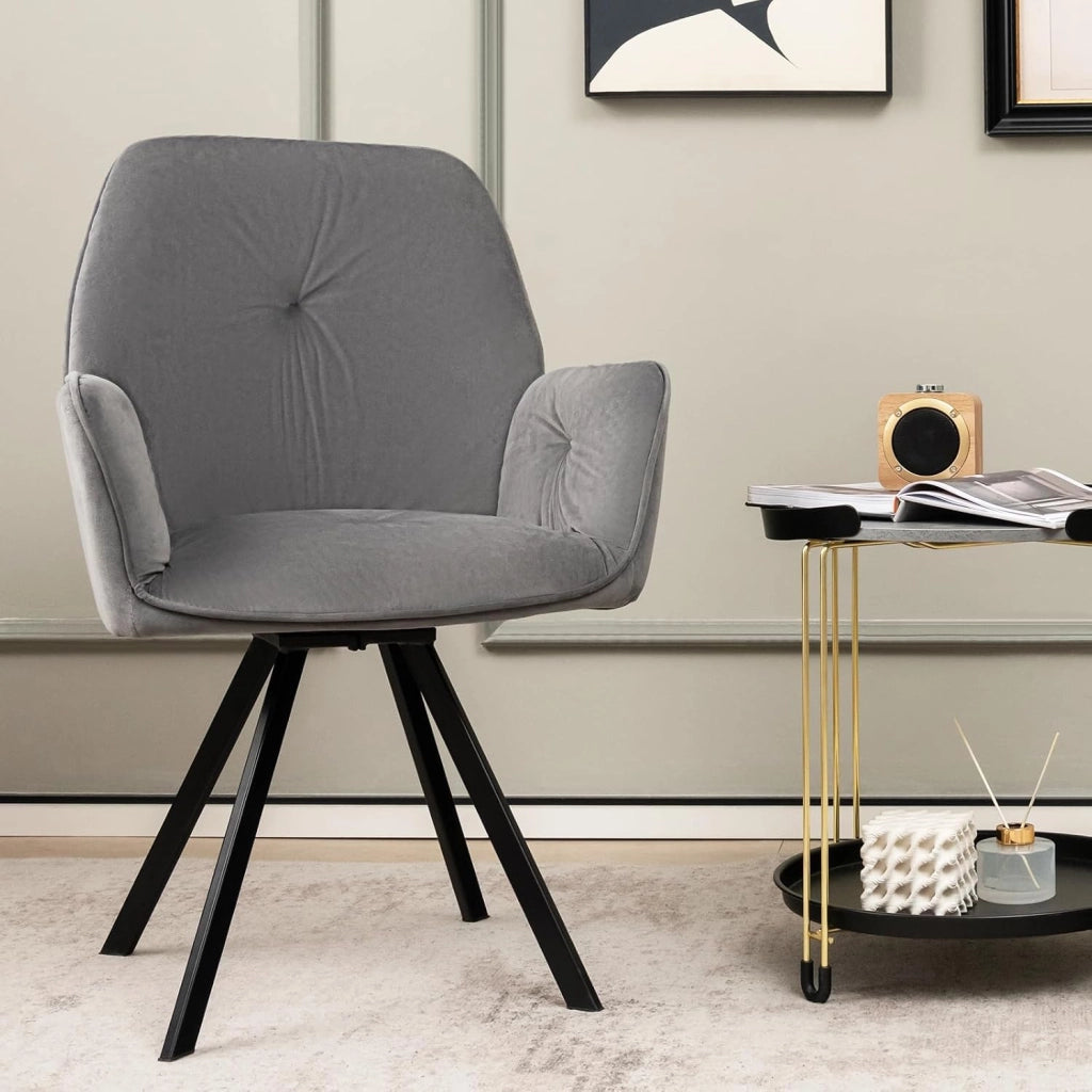Set di 2 Sedia da Scrivania in Velluto, Poltrona Girevole a 360° con Gambe in Metallo e Piedini Antiscivolo, Schienale Largo e Braccioli Ergonomici, Portata 150 kg, 63 x 59 x 87 cm