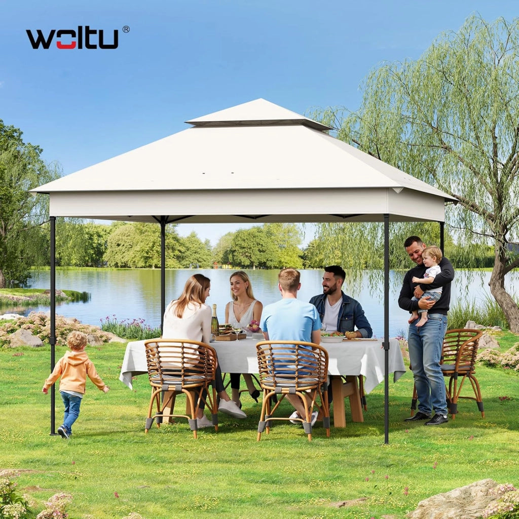 Gazebo da Giardino per Esterni, Gazebo 3x3 Pieghevole Idrorepellente, con Zanzariera Rimovibile, Doppio Tetto, Borsa per Trasporto, Resistente ai Raggi UV, Beige