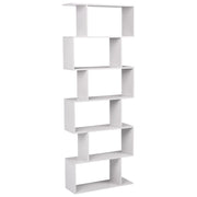 Libreria a 6 ripiani ripiani bianco sporc, struttura in truciolato retro aperto design irregolare mobile contenitore in stile minimalista