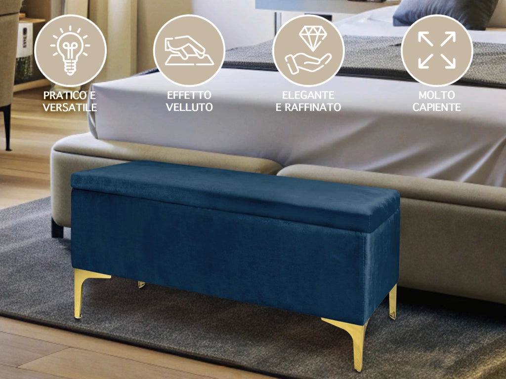 Pouf Panca Imbottita Divanetto In Velluto Contenitore PortaOggetti Panca Sgabello A Pie Di Letto Con Gambe In Metallo Dorato Cassapanca Ingresso Legno Massello Panchina  - Petrolio