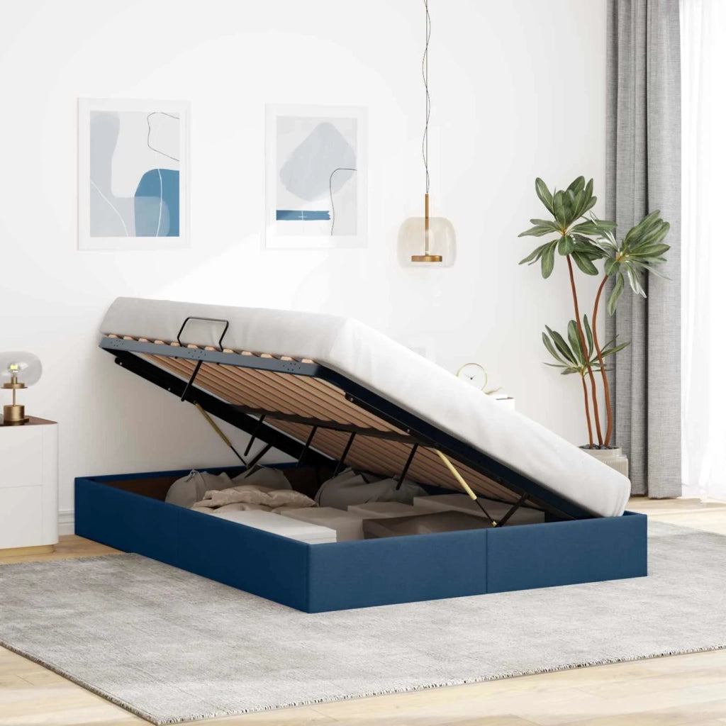 Letto ottomano con archiviazione Blu 140 x 190 cm Tessuto 3442825