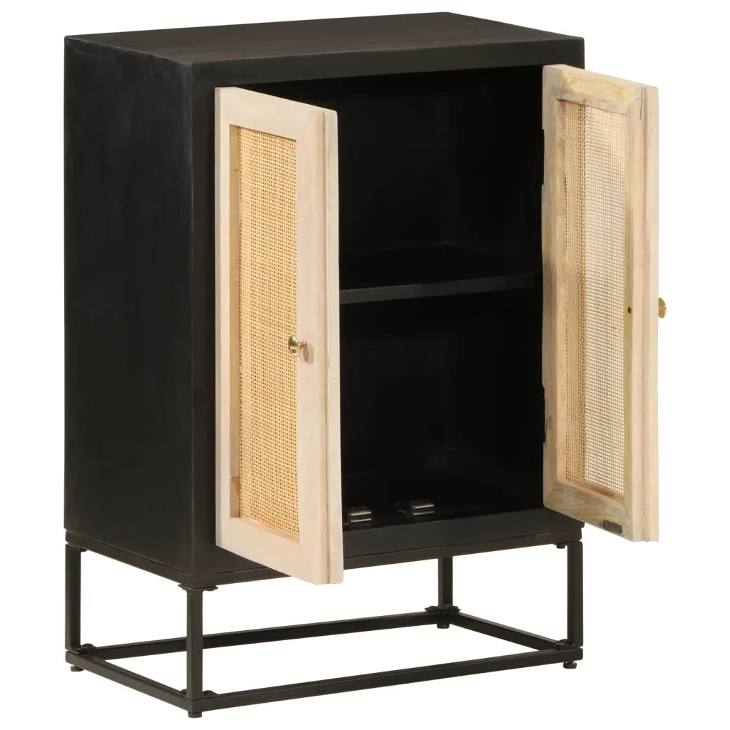 Credenza Nera 55x30x76 cm in Legno Massello di Mango e Ferro 372000