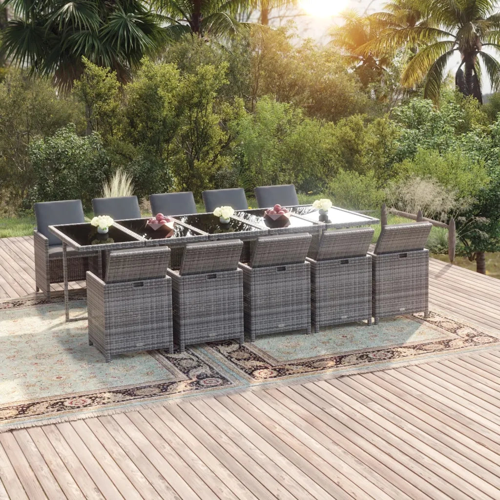 Set da Pranzo per Giardino 11pz con Cuscini Polyrattan Grigio cod mxl 36022