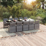 Set da Pranzo per Giardino 11pz con Cuscini Polyrattan Grigio cod mxl 36022