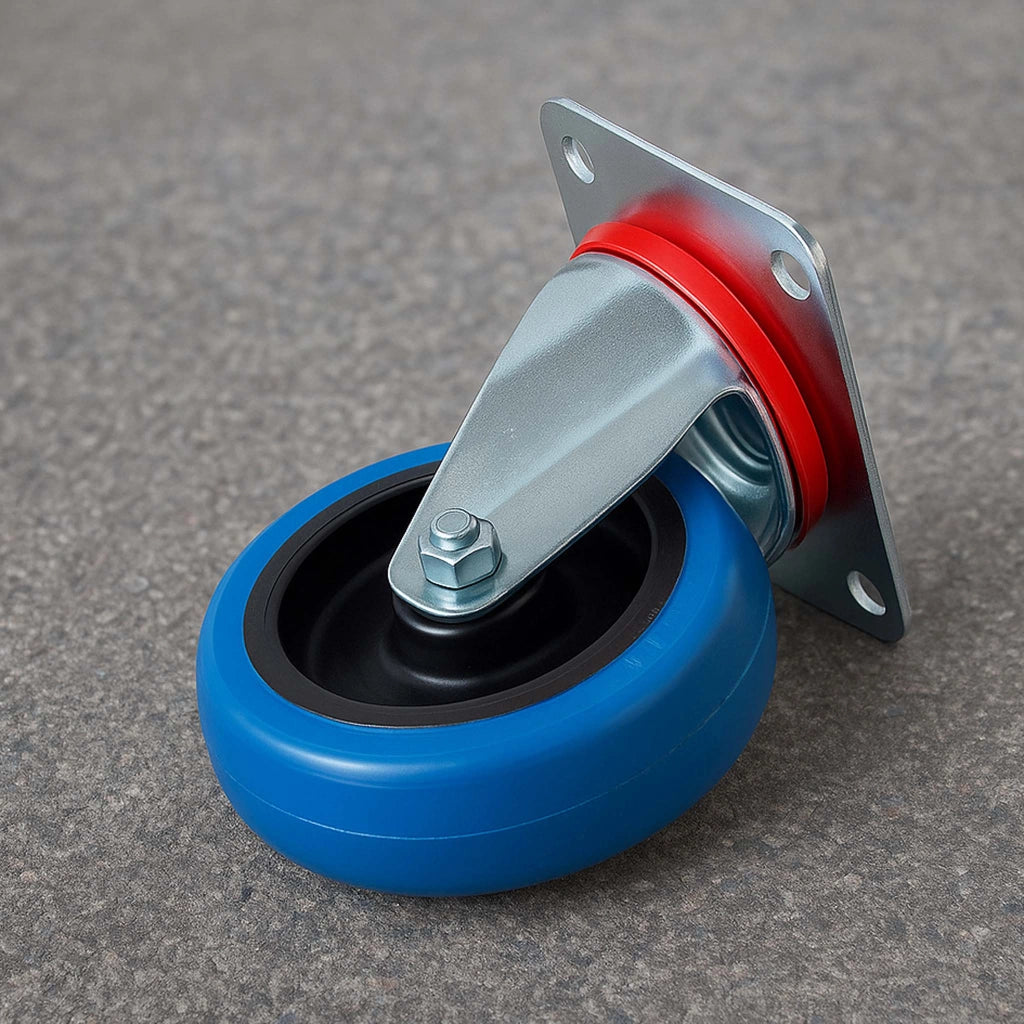Set 4 ruote piroettanti senza freno da 200 mm per trasporto con piastra di montaggio 350 kg a ruota
