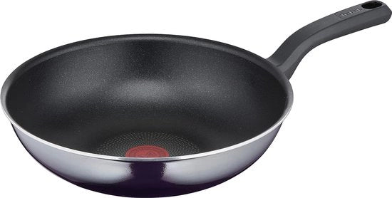 Pentola Wok da 28 cm con Strato Antifiamma in Titanio | Indicatore di Temperatura Thermo-Signaal | Resistente e Facile da Pulire | Tecnologia di Protezione da Fiamma