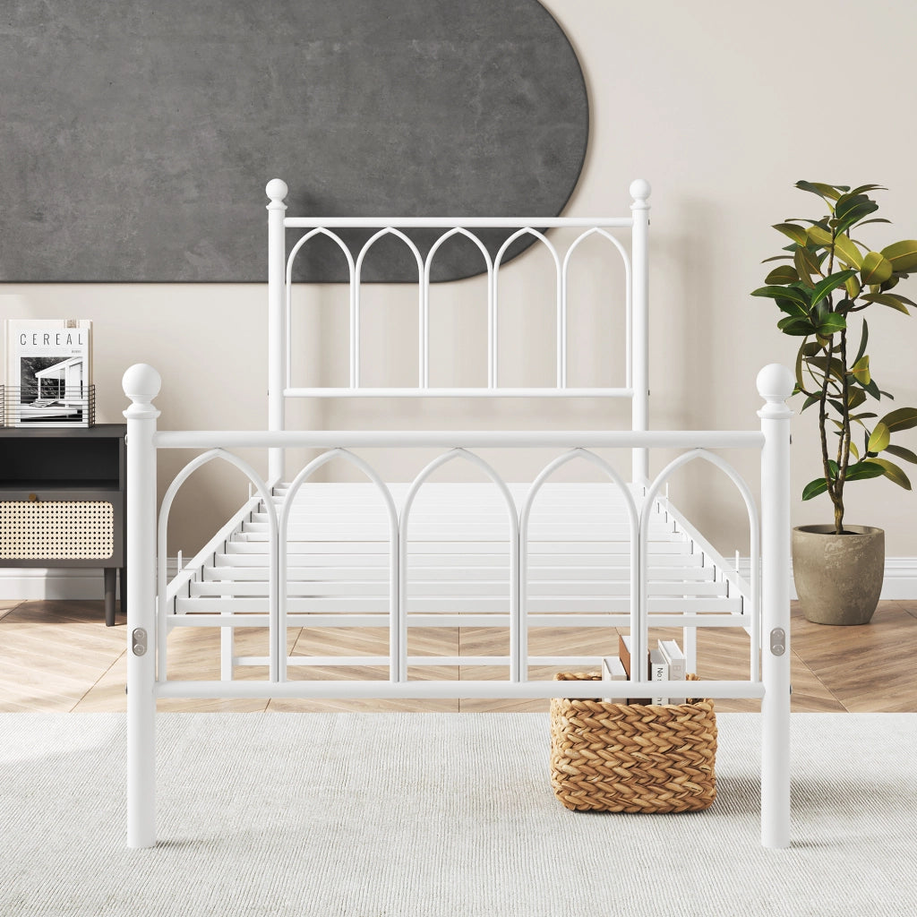 Letto in metallo con testiera vintage e contenitore, 90x200 cm