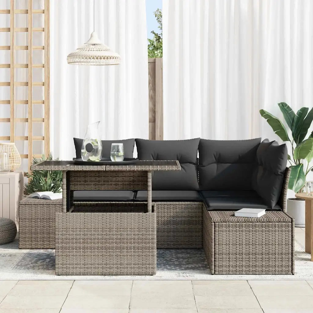 Set Divano da Giardino con cuscino 5 pcs Grigio polyrattan 3349175