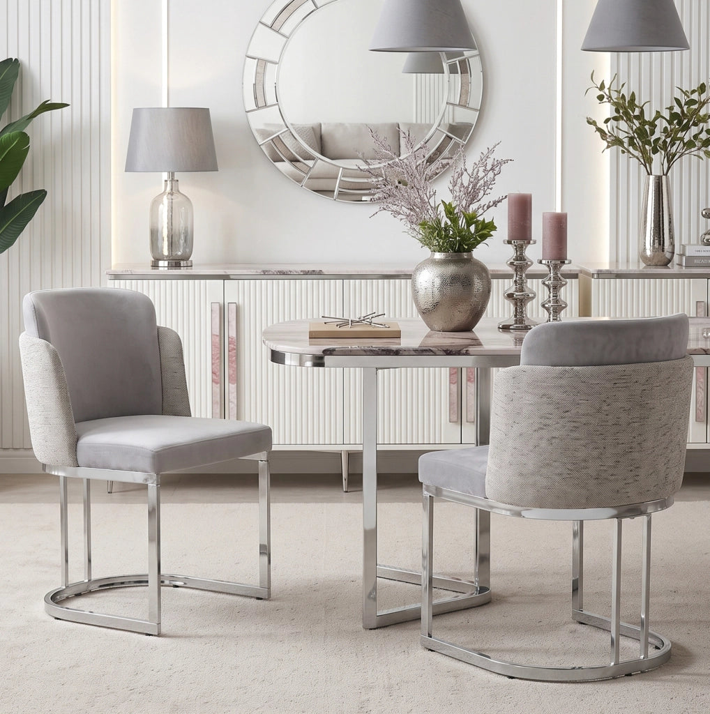 Set di 2 sedie in ciniglia grigio e argento con schienale doppio