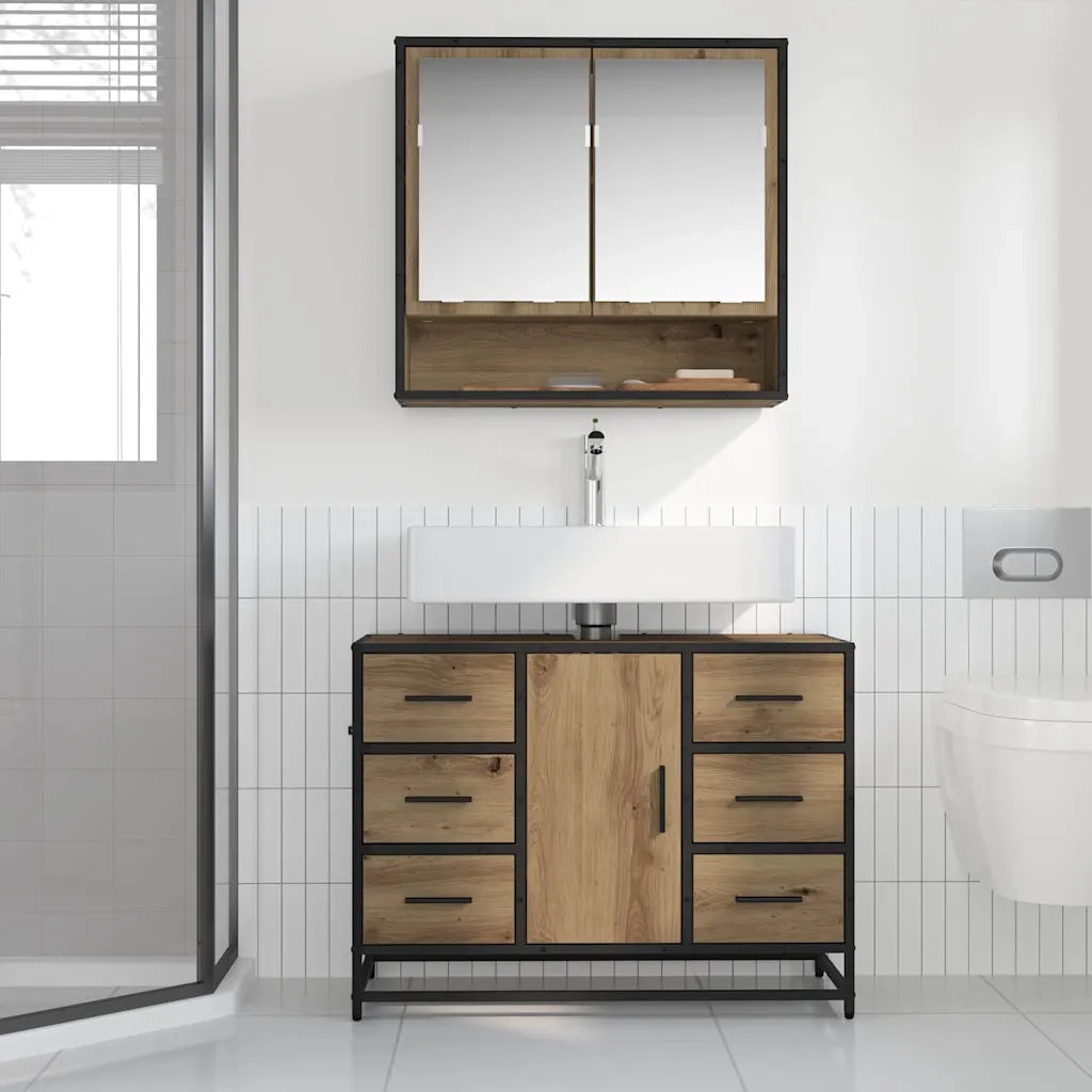 vidaXL Set di mobili per il bagno con porta 2 pcs rovere artigianale