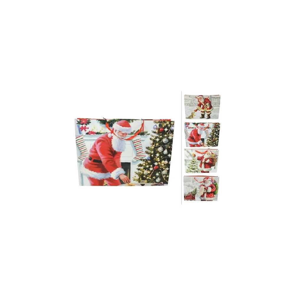 Trade Shop - 3 Buste Da Regalo Stampa Babbo Natale Classico Con Manici Rossi 40x20x55cm -