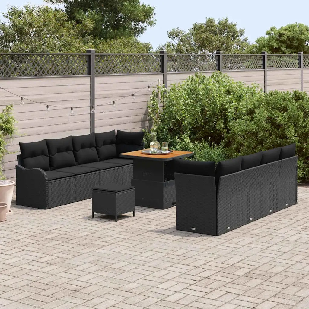 Set Divano da Giardino con cuscino 11 pcs Nero polyrattan