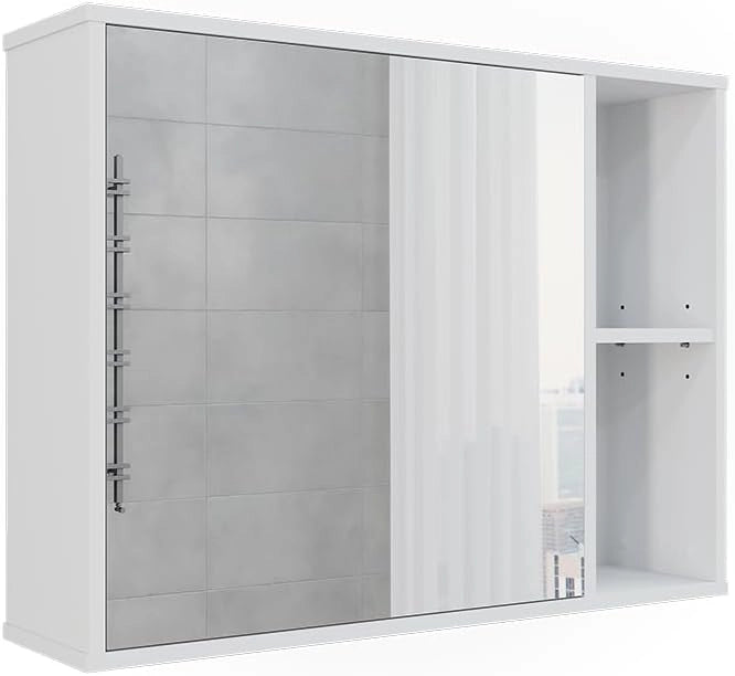 Mobile a specchio per il bagno Leano, Bianco, 80 x 60 cm