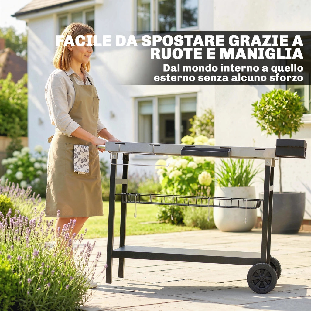 Carrello Barbecue Esterno con Piano Acciaio Inossidabile ¨C zephmum ¨C Nero