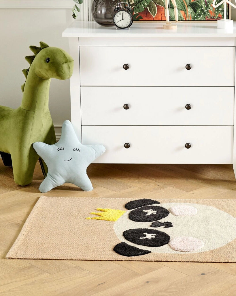 Tappeto per bambini con motivo panda cotone beige 80 x 150 cm cameretta motivo divertente