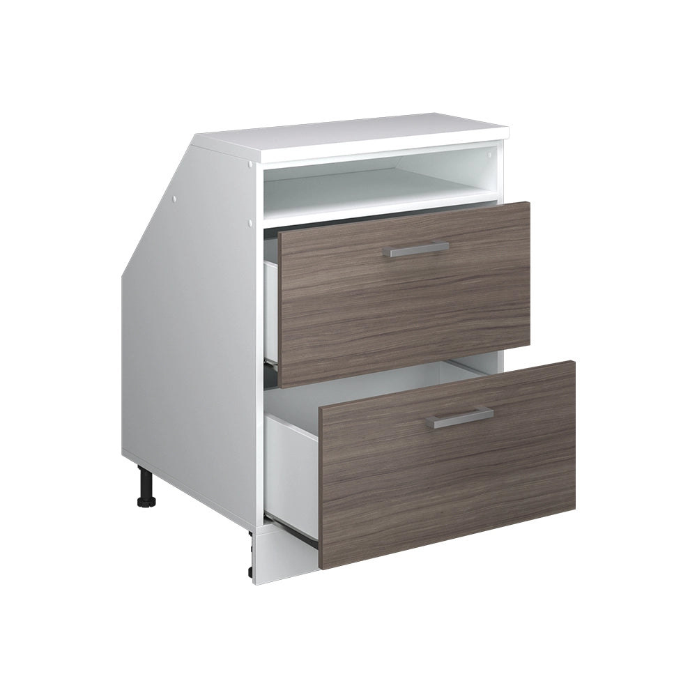 Mobile cucina sottotetto R-Line Grigio nobile/Bianco 60 cm con 2 cassetti, carcassa 60 cm profondità Vicco